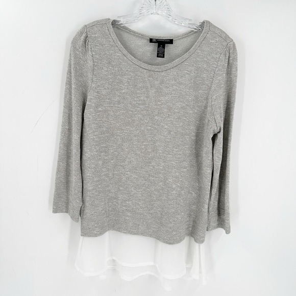 INC. International Concepts Gray Metallic Crew Neck Ruffle Hem Knit Top Medium - Picture 1 of 10